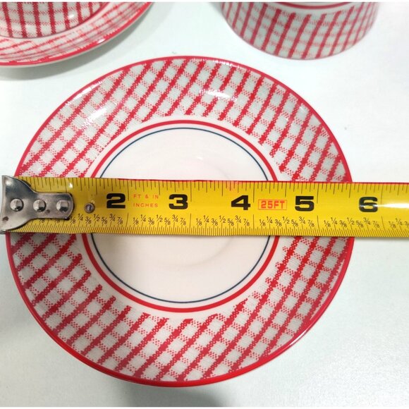 2 Ralph Lauren Wedgwood Homestead Cups & Saucers  England Red White Checker - Picture 12 of 14